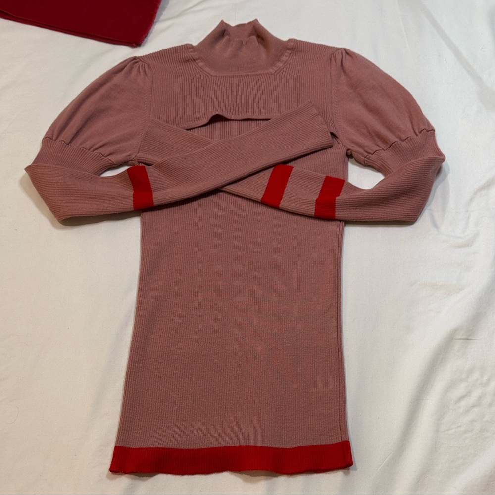 Maggie Marilyn "The Believer" Pink & Red‎ Striped Merino Wool Turtleneck Sweater